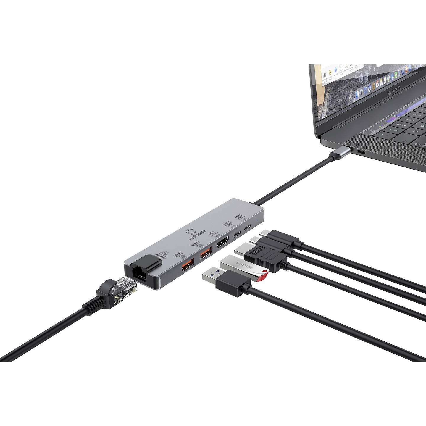 Renkforce USB-C docking station RF-USBH-550 Suitable for brand (docking station): Acer, Apple, Asus, Dell, HP, Huawei, Len